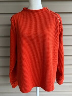 •Talbots• Waffle‎ Knit Zipper Detail Pullover Top - Size XL